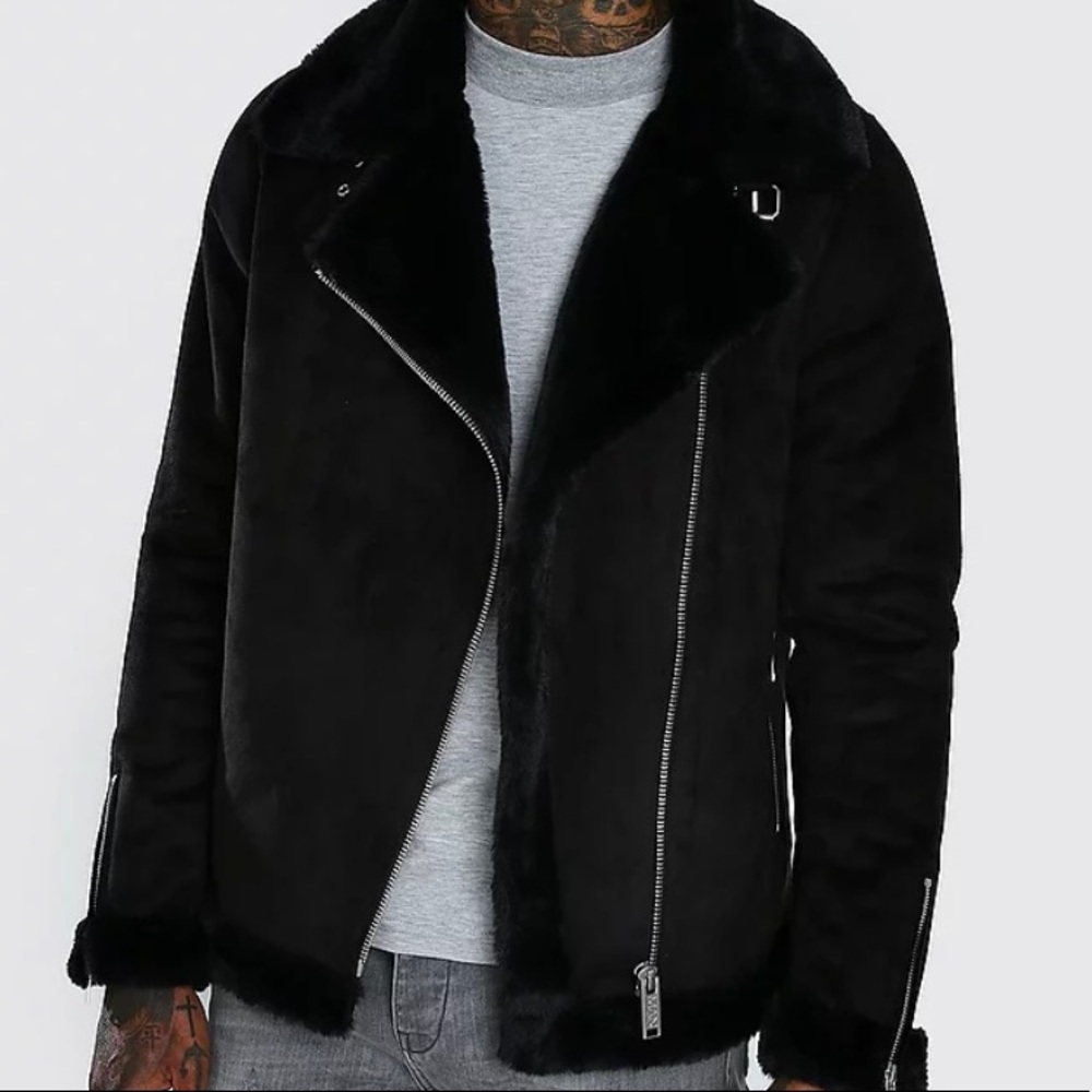 Faux Fur Lined Men’s Aviator Coat
